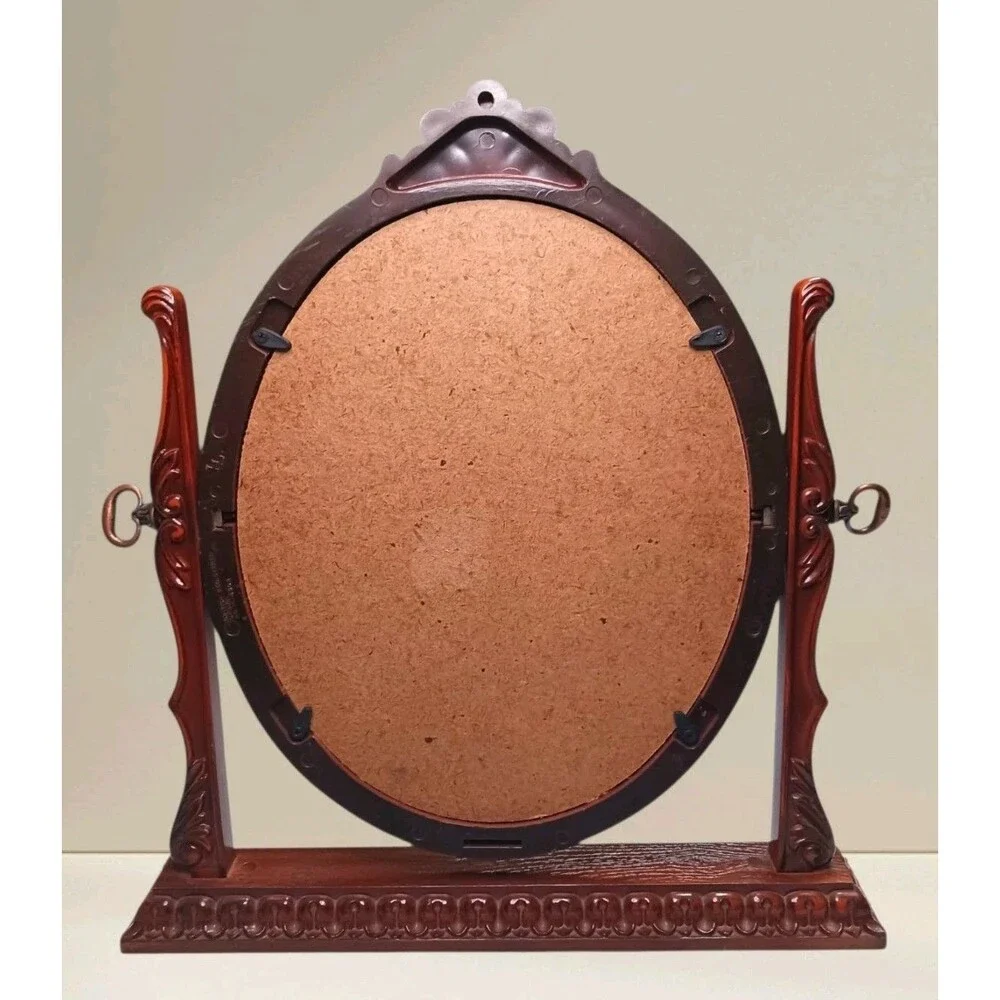 Vintage British Swivel Photo Frame 7x9 Oval Ornate Faux Mahogany Wood Victorian